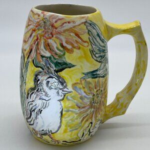 Mug with owl & flowers | Large | Hand-painted home décor | IMPERFECT!